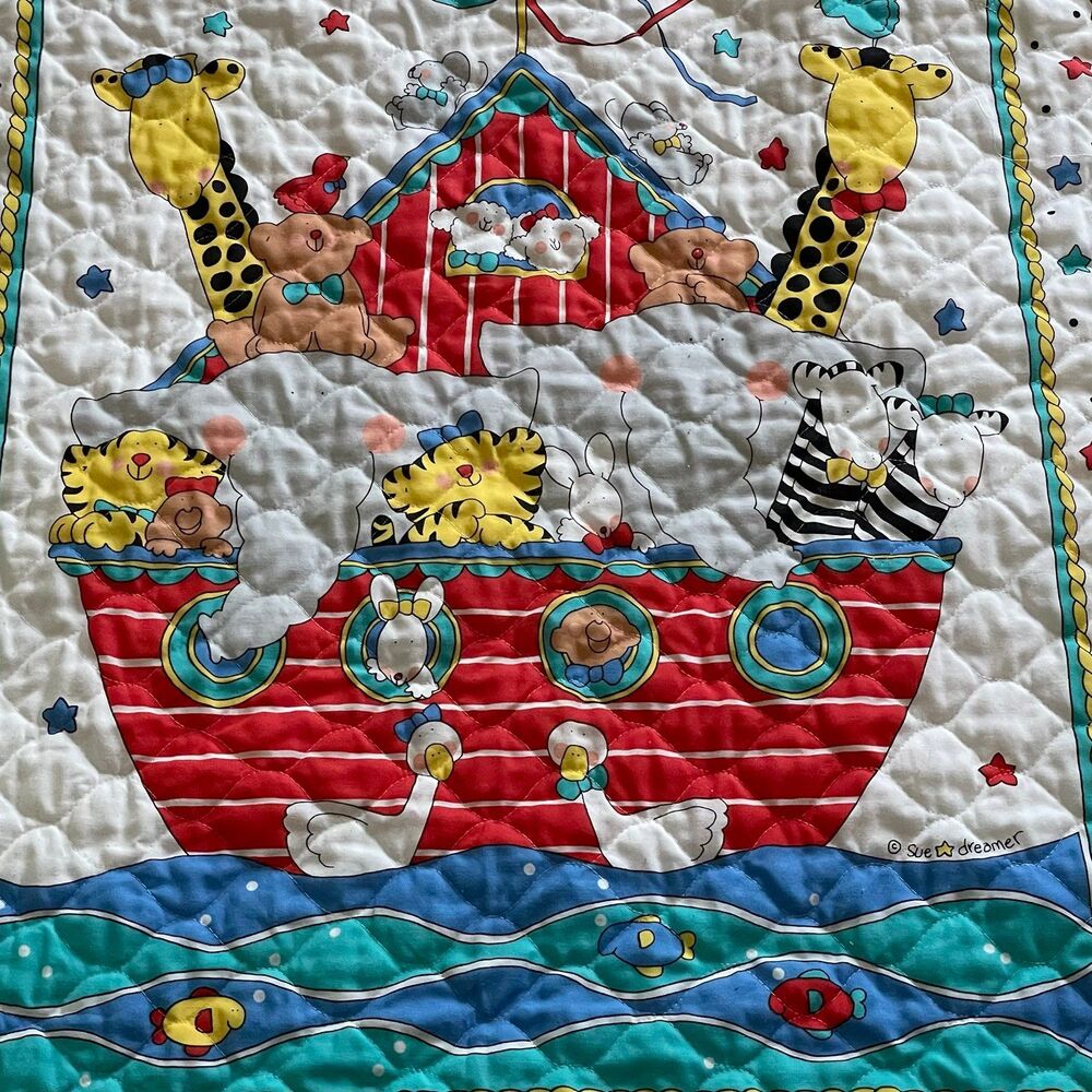 Vintage Sue Dreamer Noah's Ark quilt biblical Christian religious nursery 43x35 - Picture 7 of 8